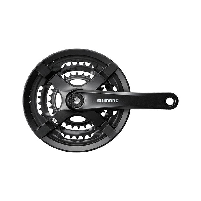 SHIMANO FRONT CHAINWHEEL, FC-TY501, FOR REAR 6/7/8-SPEED, 175MM, 48X38X28T W/CHAIN GUARD, W/CRANK FIXING BOLT, BLACK