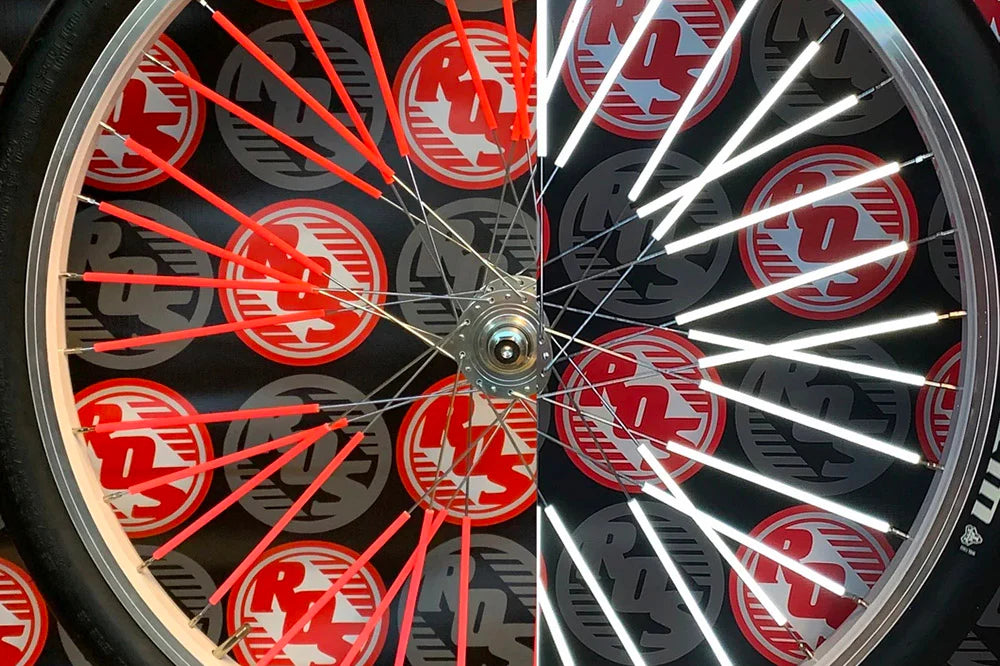 RIDE OUT SUPPLY ROS REFLECTIVE SPOKE COVERS RED 40pk